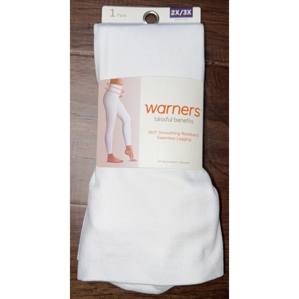 Warners Women's 2X-3X Dig Free Comfort Waistband Leggings‎ WHITE Textured